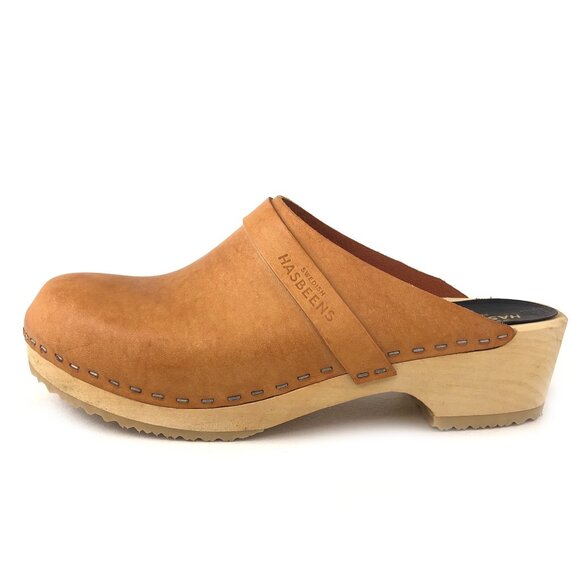 Swedish Hasbeens Husband Brown Leather Wooden Clogs EUR 39 - Picture 1 of 15